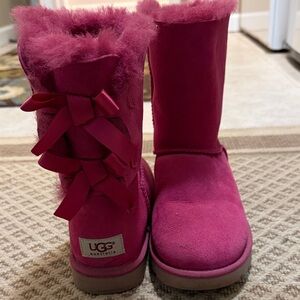 UGG Hot Pink Bow-Back Classic Short Shearling Boots